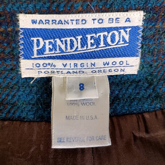 Vintage Pendleton 100% Virgin Wool Blue & Brown Tartan Plaid Women Size 8 Blazer - Picture 2 of 10